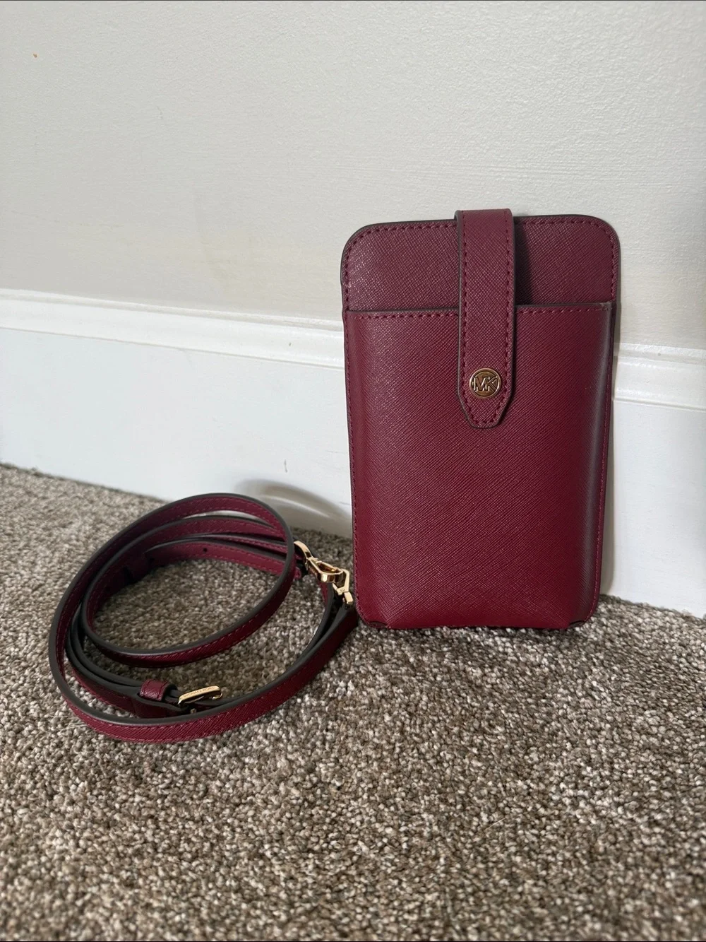 Michael Kors Burgundy Crossbody Phone Pouch Wallet